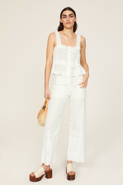 Veronica Beard Jeans Pants - VERONICA BEARD White 100% Cotton Lace Eyelet Scalloped Cuff Riggs Pants Size 8